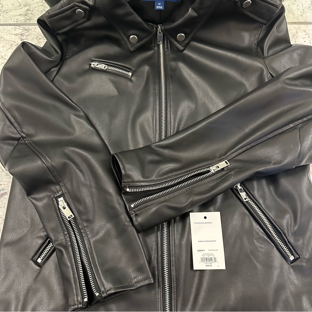 Apt. 9 Black Faux Leather Moto Jacket with Zip Details - Picture 5 of 12